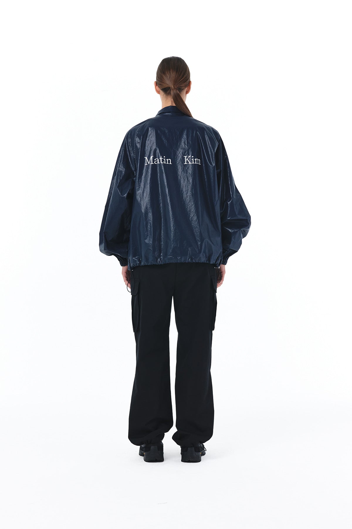 MATIN KIM LOGO COATING JUMPER IN NAVY