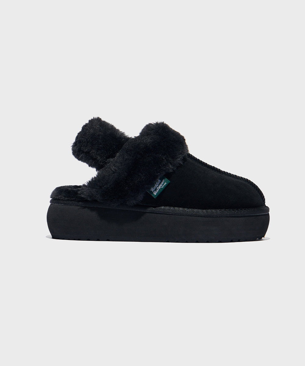 ROCKFISH CLOUDY FLATFORM FUR SLINGBACK - BLACK