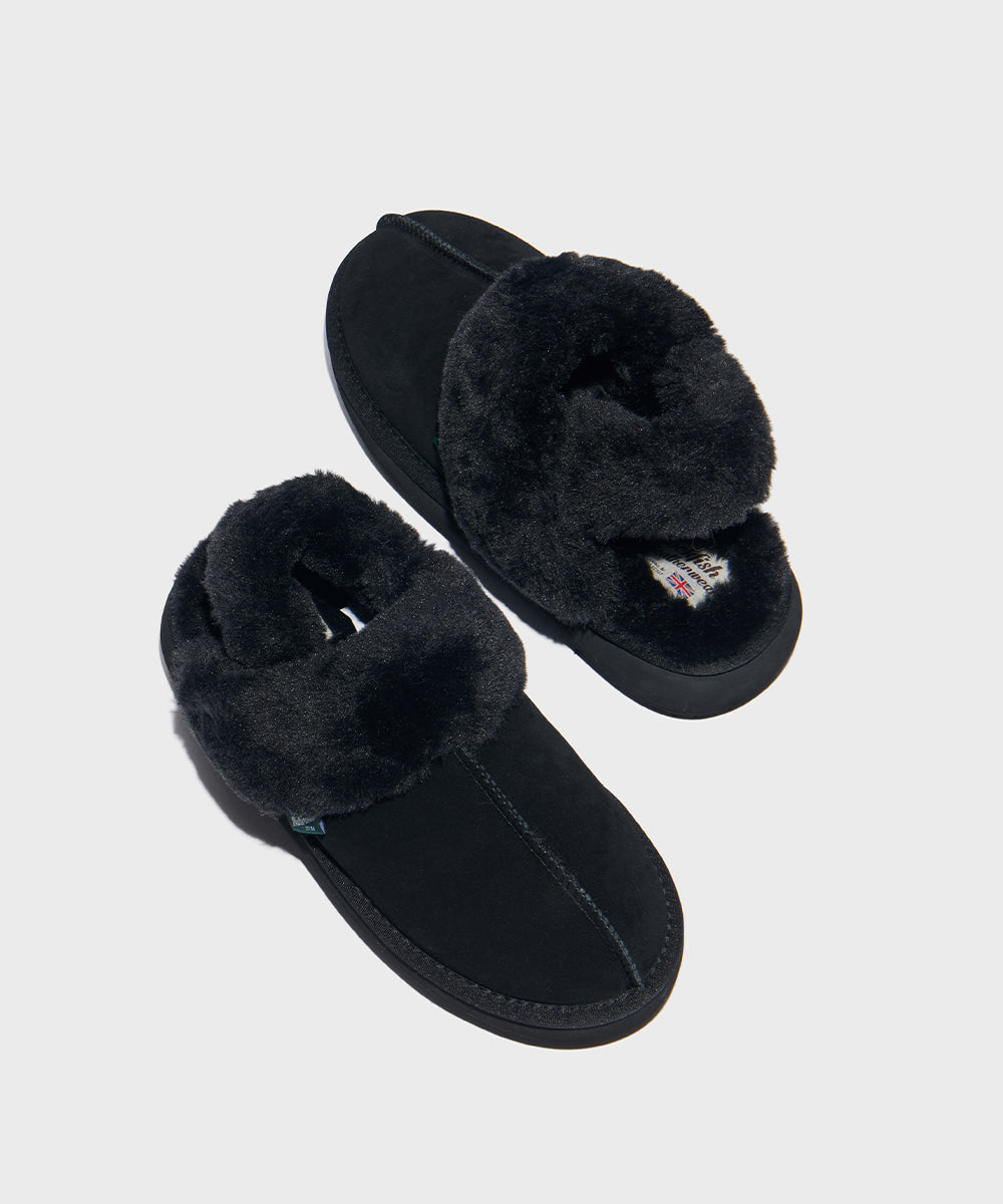 ROCKFISH CLOUDY FLATFORM FUR SLINGBACK - BLACK