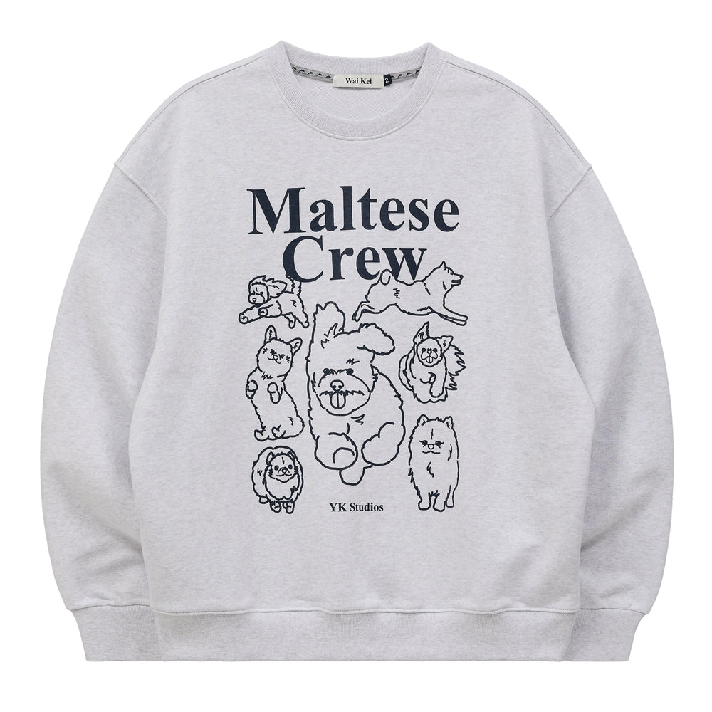 WAIKEI Maltese Crew Line Graphic Sweatshirt Melange White