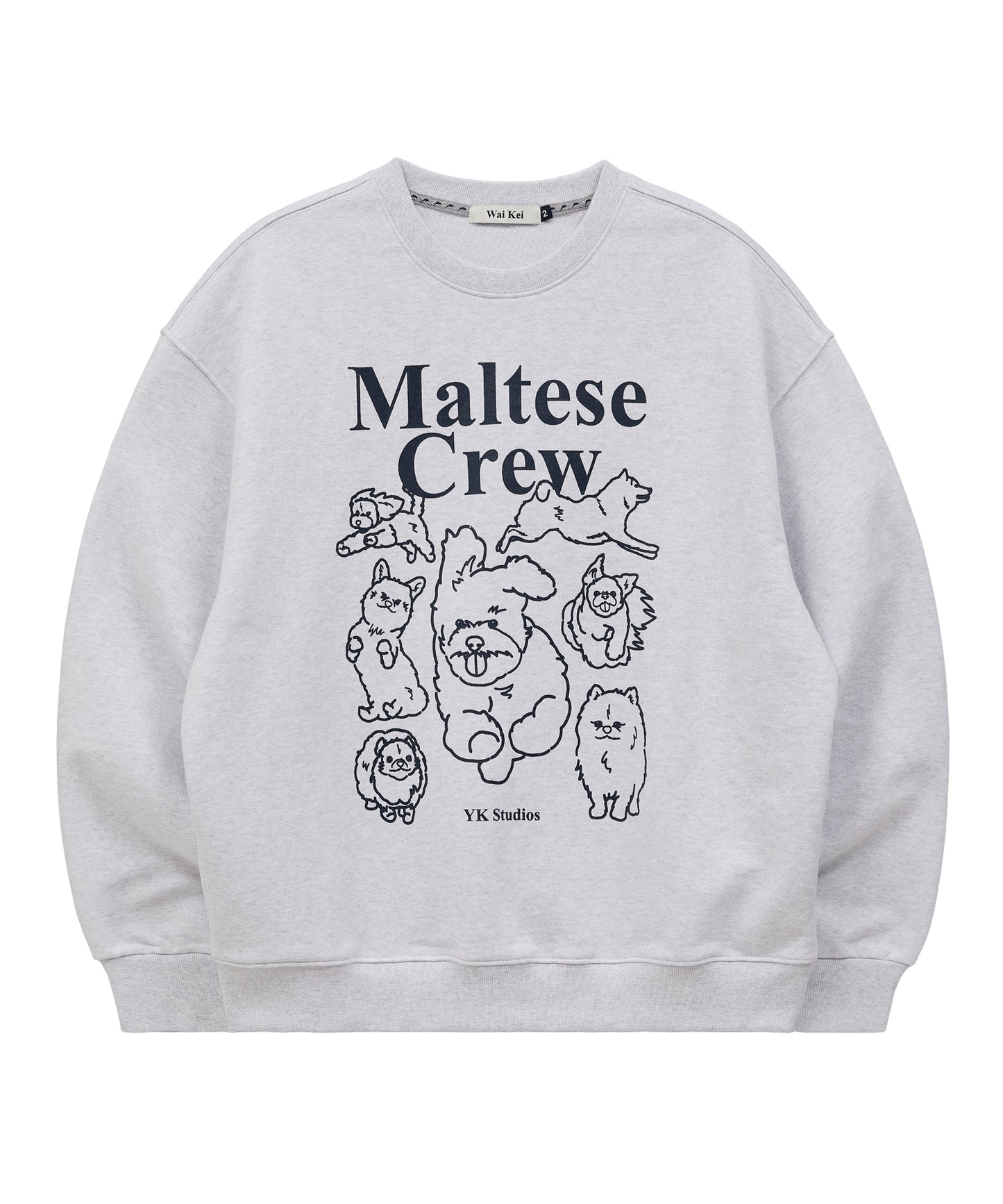 WAIKEI Maltese Crew Line Graphic Sweatshirt Melange White