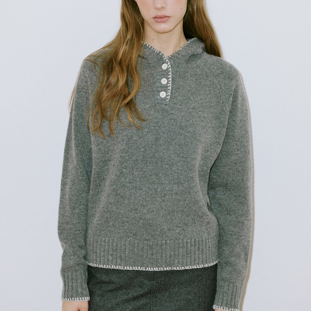 Sinoon Button Hoodie Knit (Melange Grey)