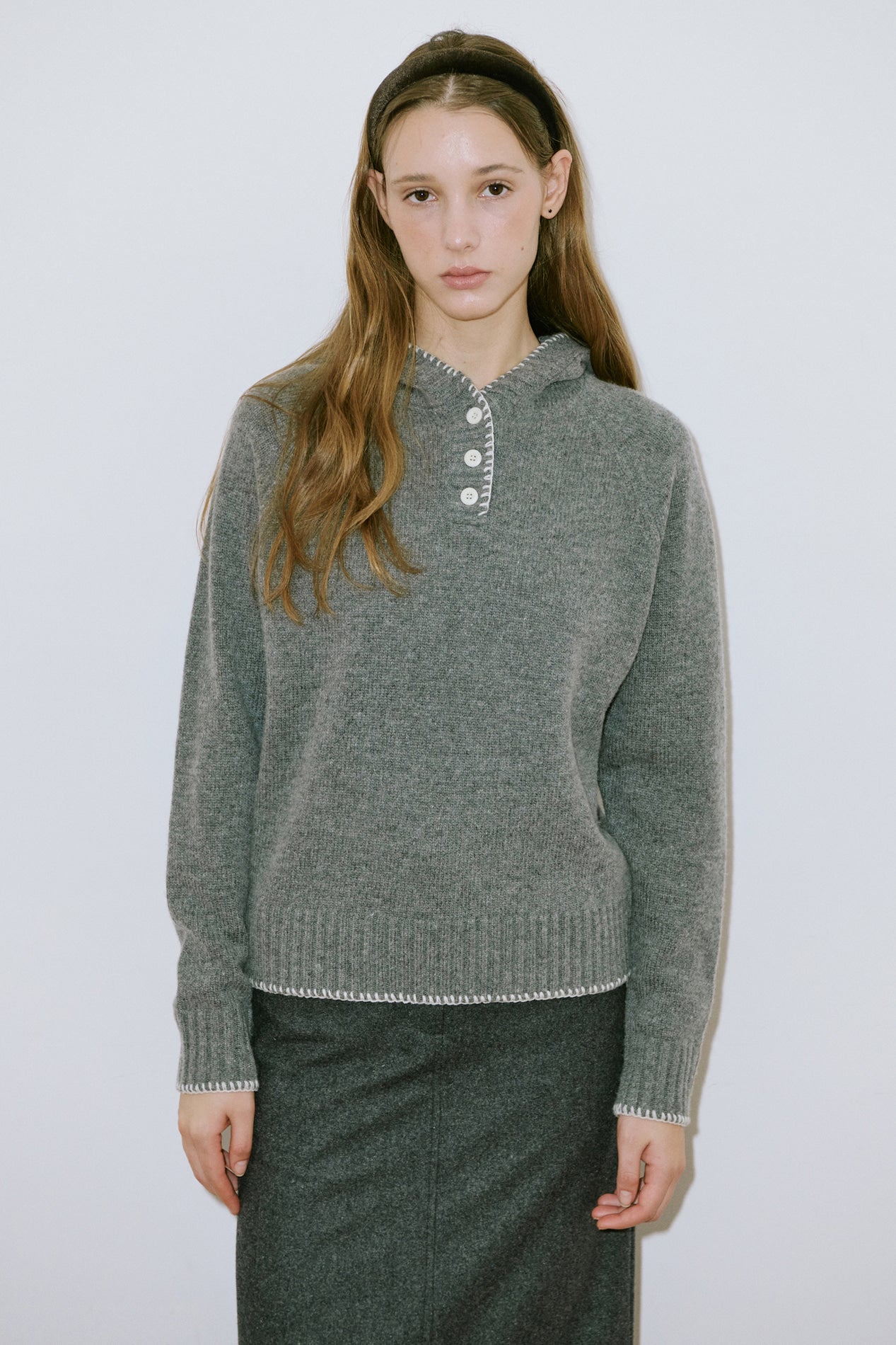 Sinoon Button Hoodie Knit (Melange Grey)