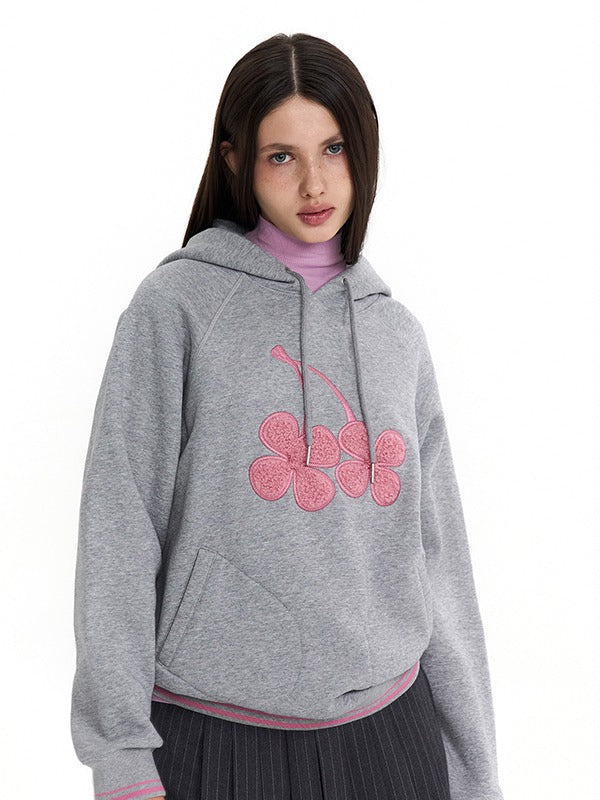 KIRSH BIG CLOVER CHERRY GRAPHIC NAPPING HOODIE MELANGE GRAY