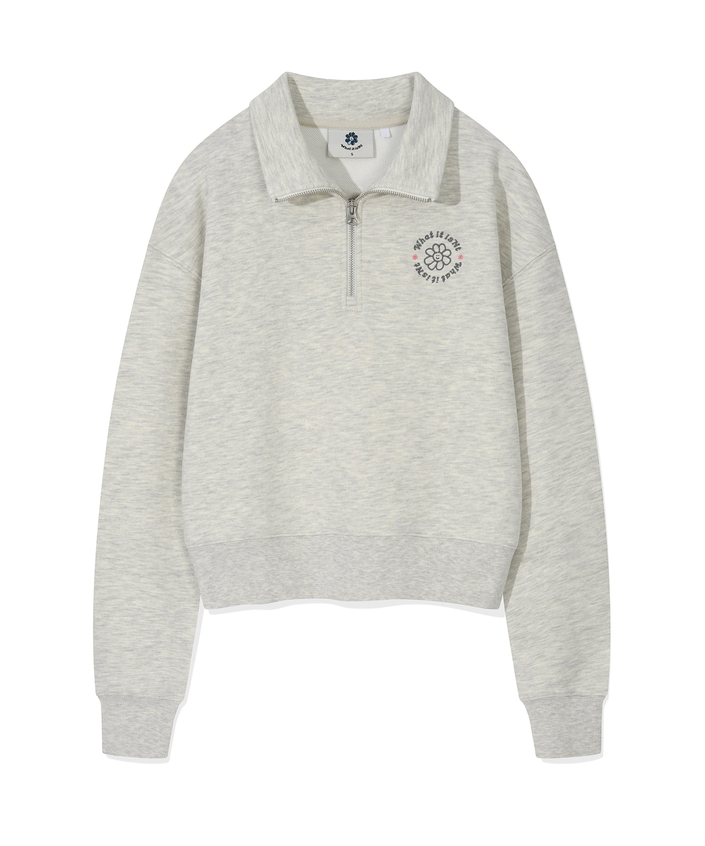 Flory Embroidery Half Zip Up Oatmeal