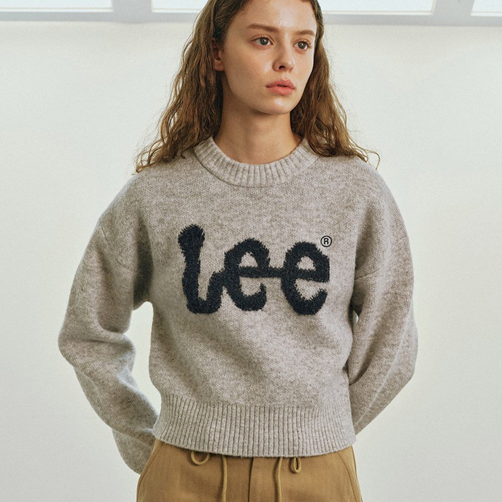 LEE Big Twitch Logo Knit Light Grey