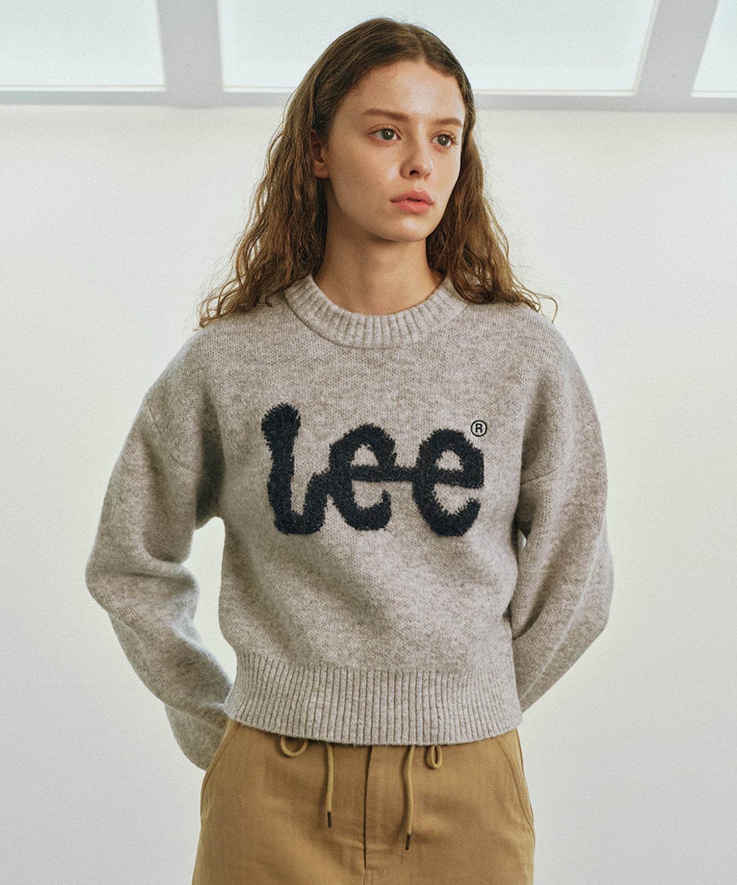 LEE Big Twitch Logo Knit Light Grey