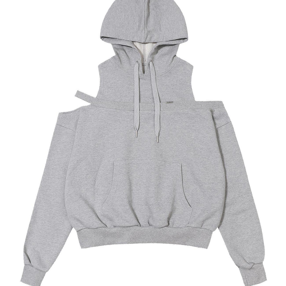 
                  
                    BOHEMSEO CUT OUT OFF SHOULDER HOODIE, MELANGE GRAY
                  
                