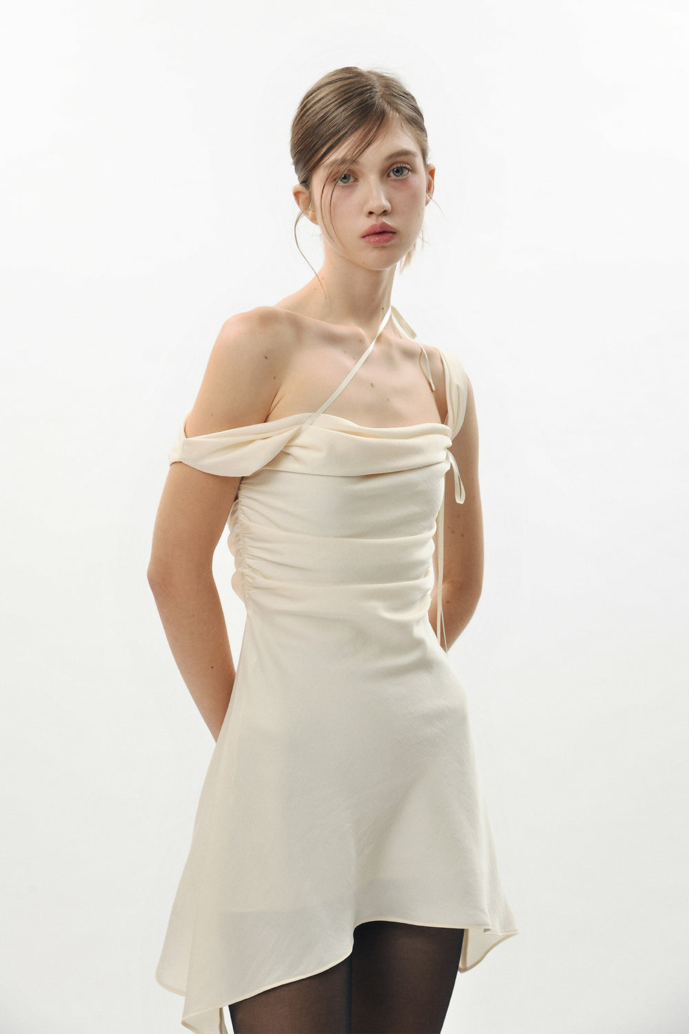 PAIN OR PLEASURE DEW COWL SATIN DRESS CREAM