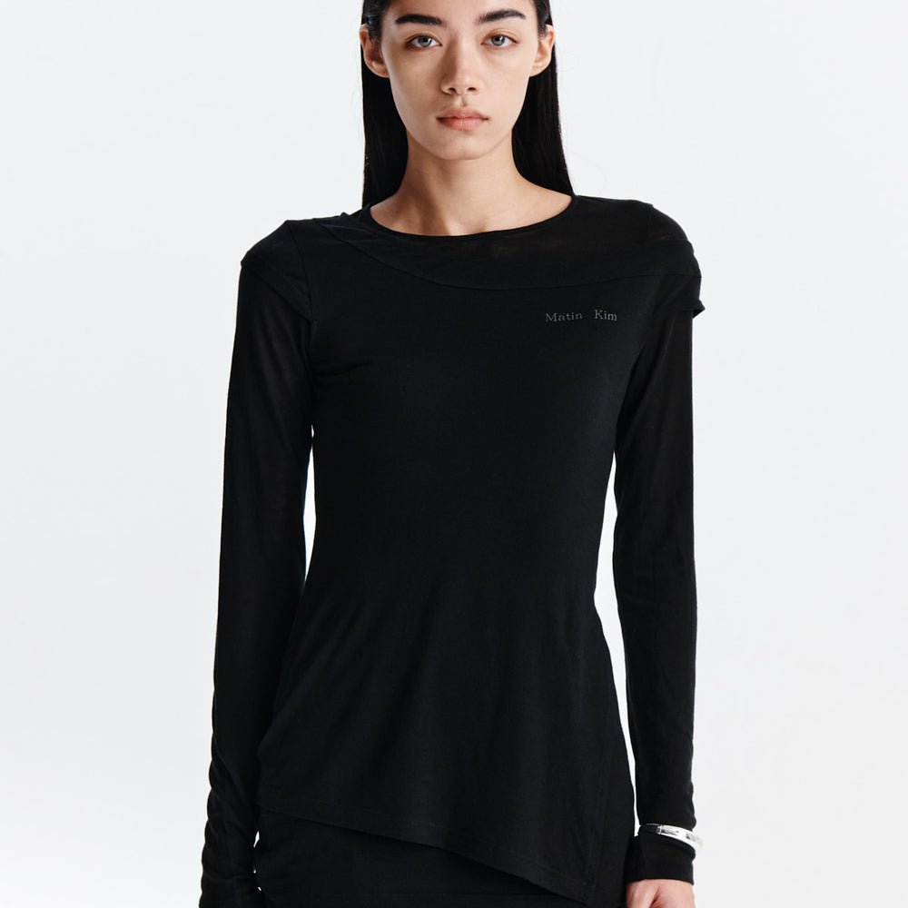 MATIN KIM SLIT POINT SLEEVELESS LAYERED TOP IN BLACK