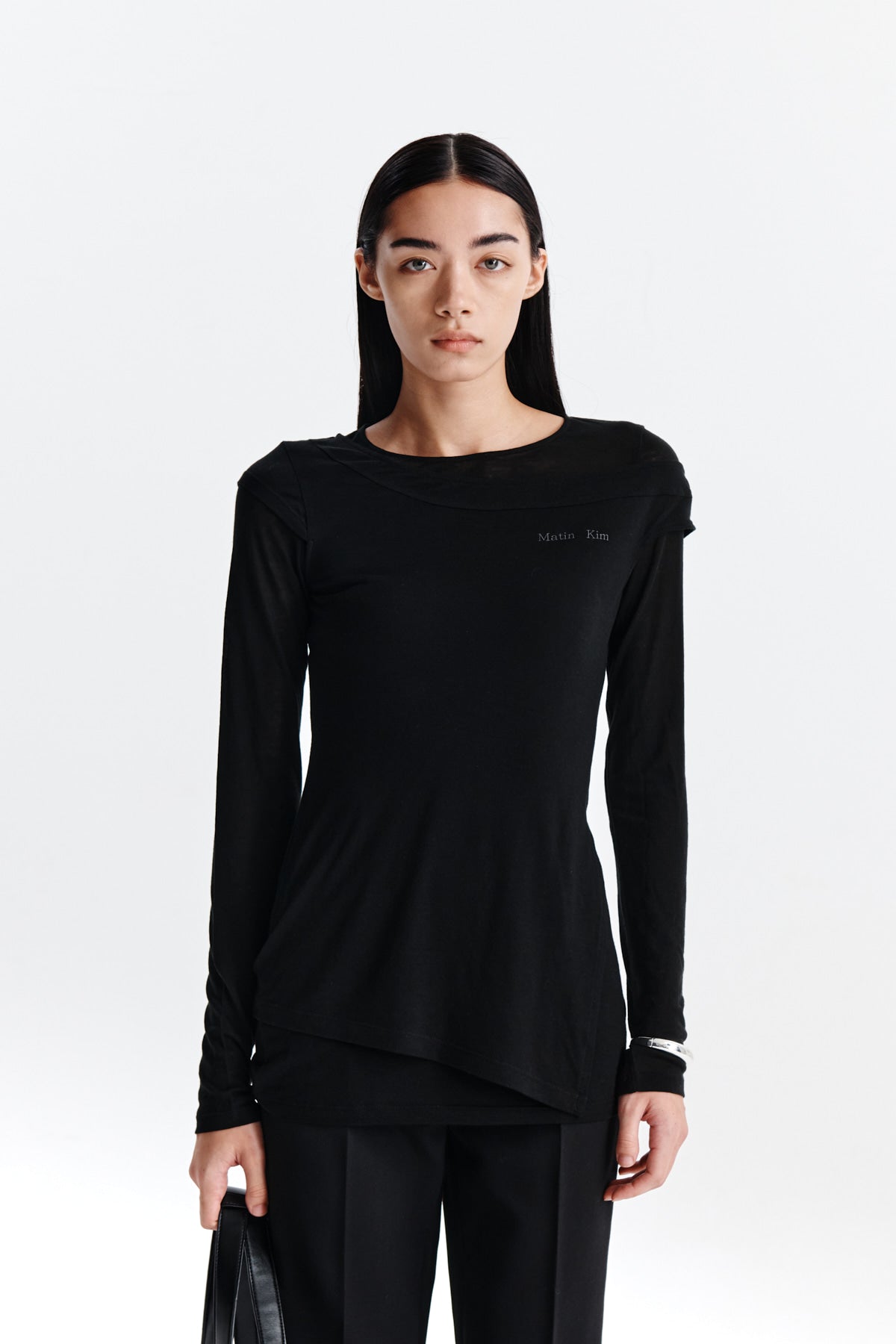 MATIN KIM SLIT POINT SLEEVELESS LAYERED TOP IN BLACK