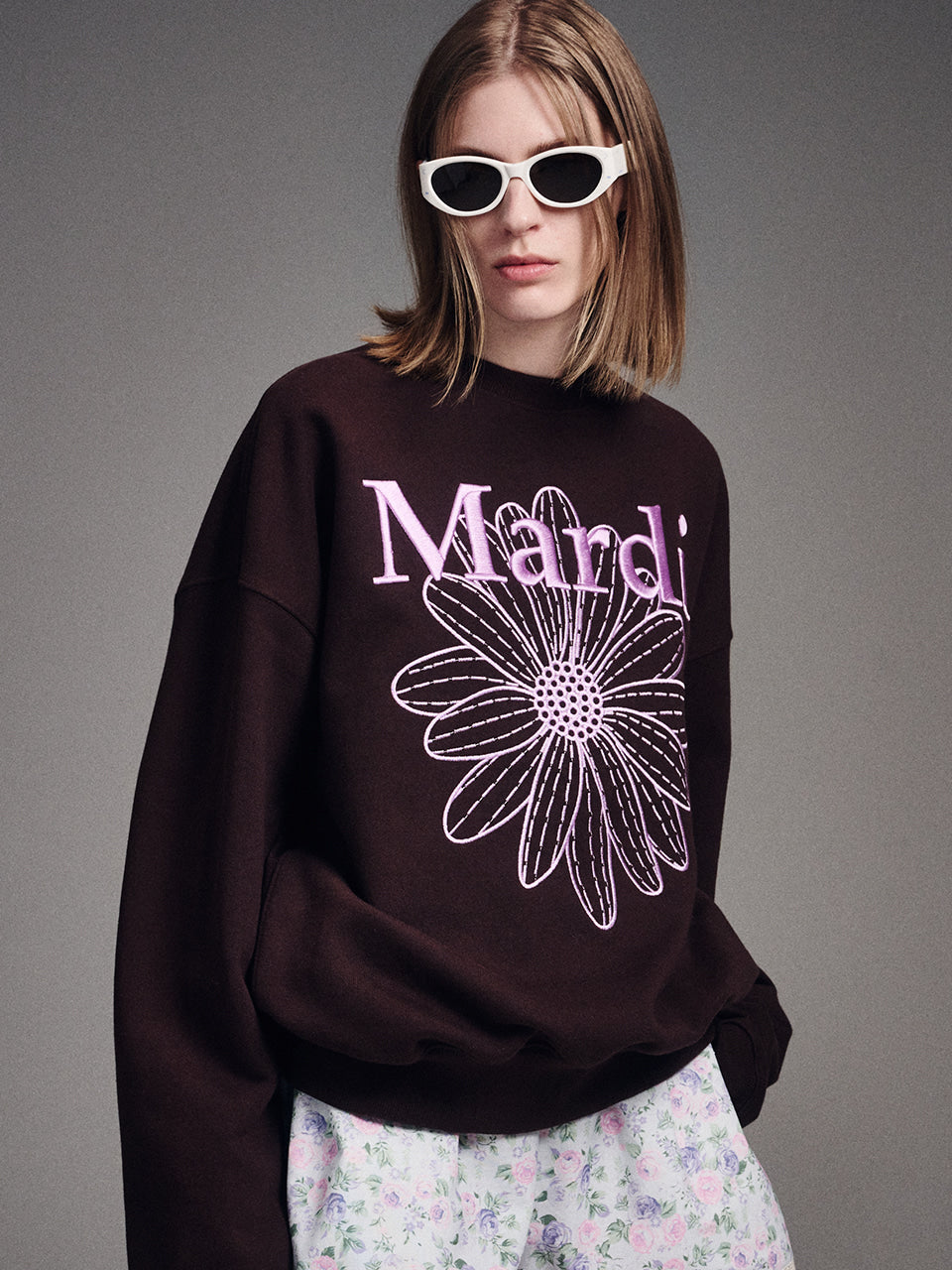 MARDI SWEATSHIRT FLOWERMARDI NEEDLEWORK_BROWN LAVENDER