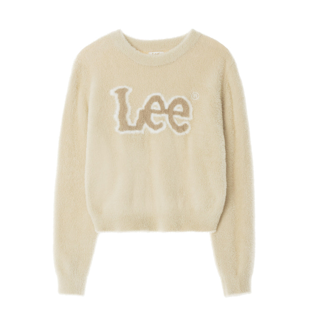 LEE Women's Round Neck Hairy Logo Knit Sand Yellow