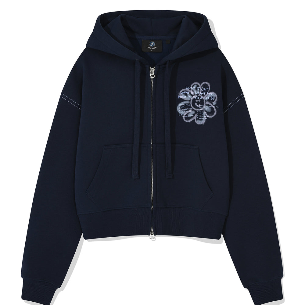 Flory Spray Graphic Crop Hoodie Navy