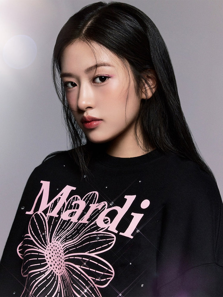 MARDI SWEATSHIRT FLOWERMARDI STONE EMBELLISHED_BLACK PINK