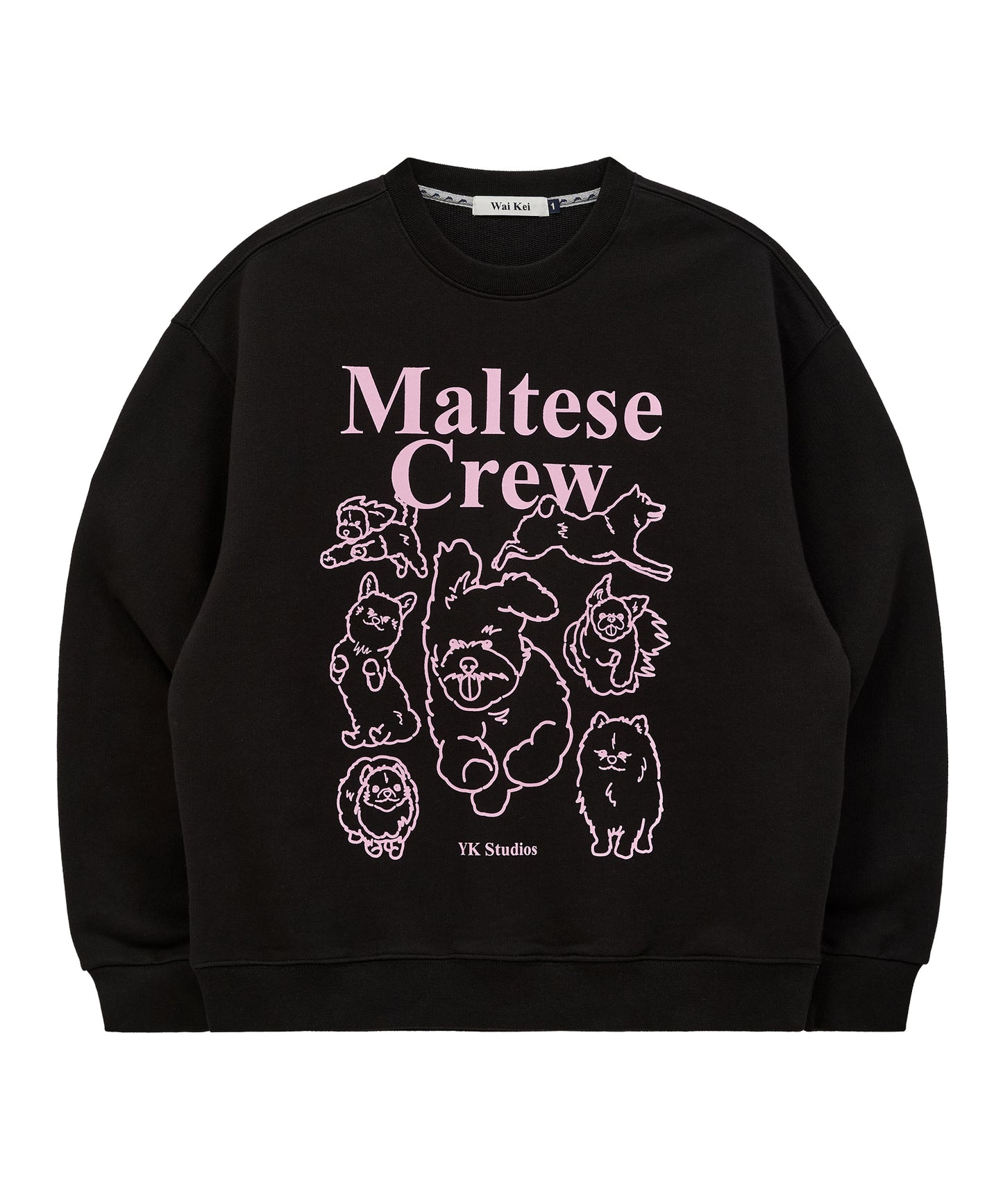 WAIKEI Maltese Crew Line Graphic Sweatshirt Black