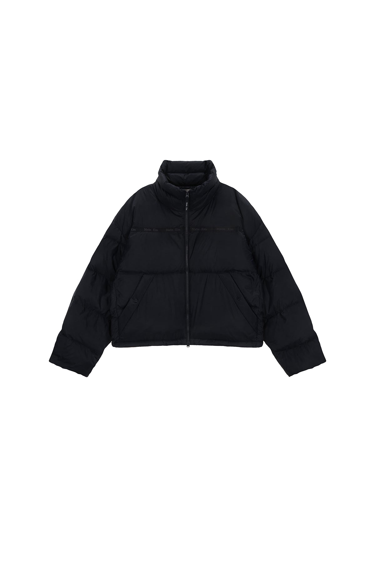 MATIN KIM LOGO TAPING PUFFER DOWN JUMPER FOR MEN IN NAVY