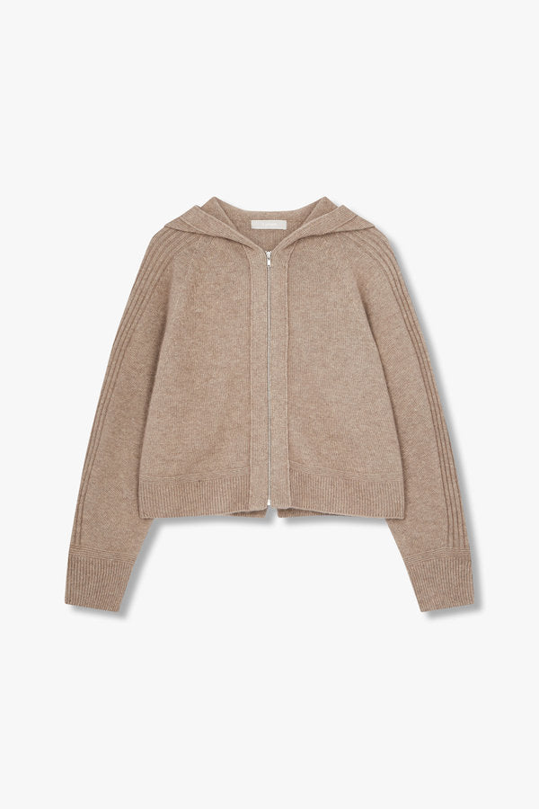 VOV Raccoon Wool Zip-Up Hooded Cardigan Light Brown