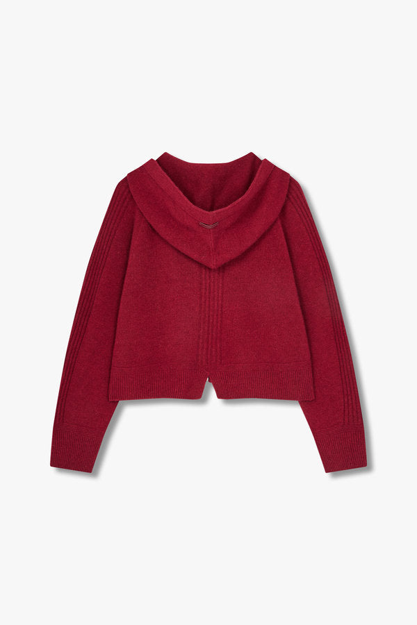 VOV Raccoon Wool Zip-Up Hooded Cardigan Burgundy