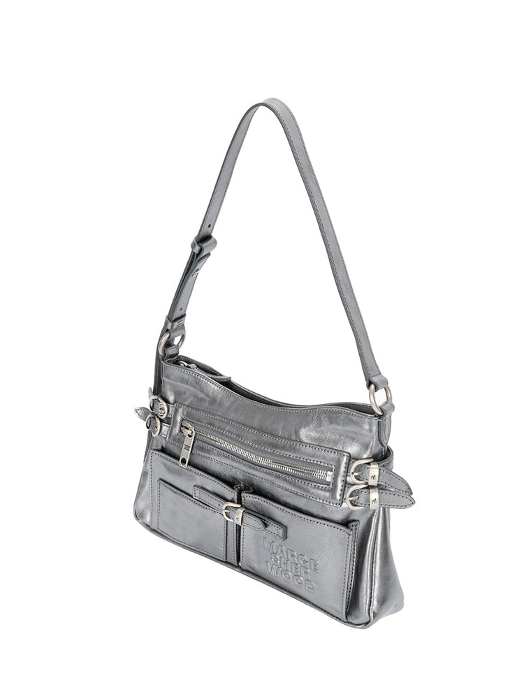 MARGESHERWOOD FLAT POCKET SHOULDER_metallic grey foiled plain