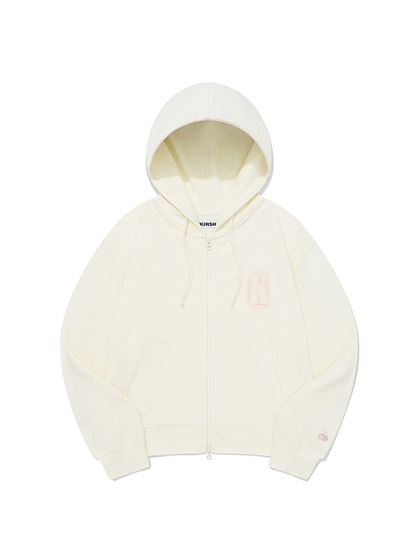 KIRSH WORDING APPLIQUE HOODIE ZIP UP IVORY