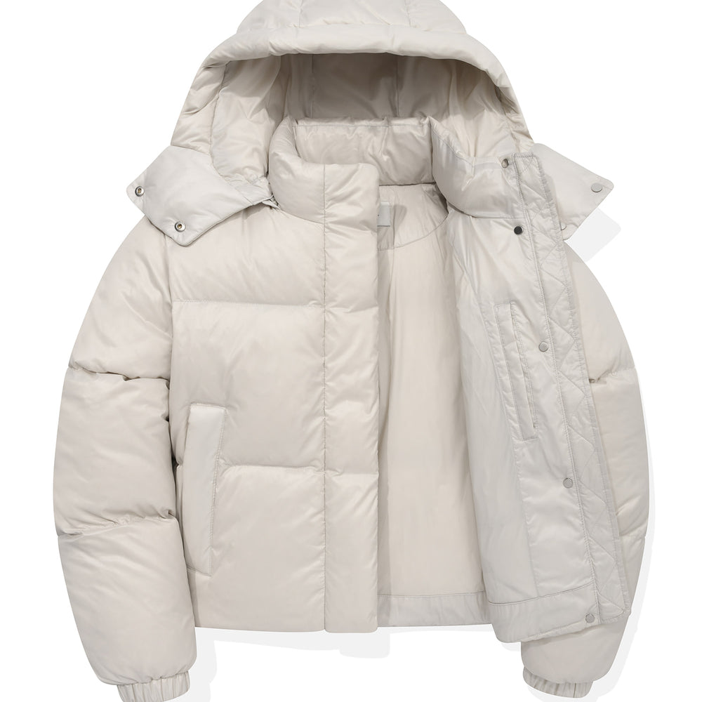 
                  
                    Glossy Short Hooded down Jacket Light Grey
                  
                