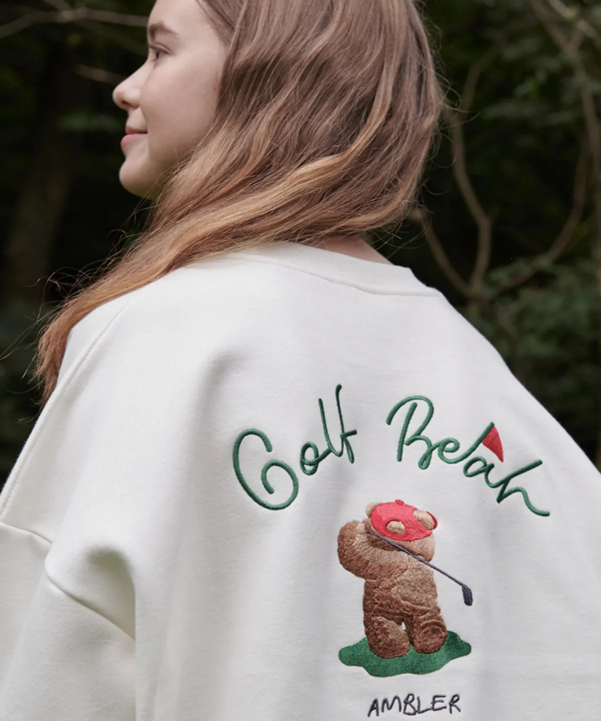 【IN STOCK】AMBLER Golf Bear Over Fit Sweatshirt Ivory