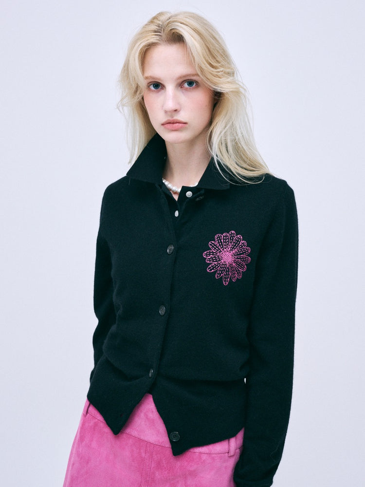 MARDI RACCOON BLENDED CARDIGAN ROUND NECK_BLACK FUCHSIA