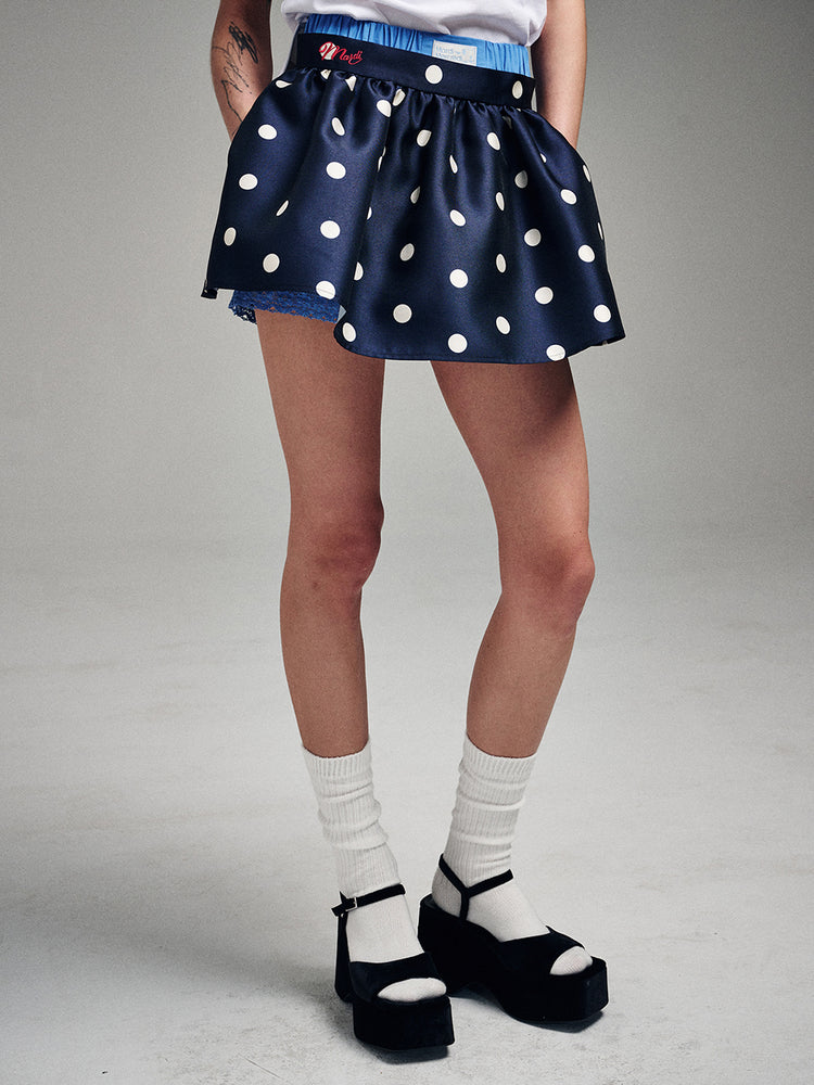 MARDI VOLUME MINI SKIRT CRAPE DOT_NAVY