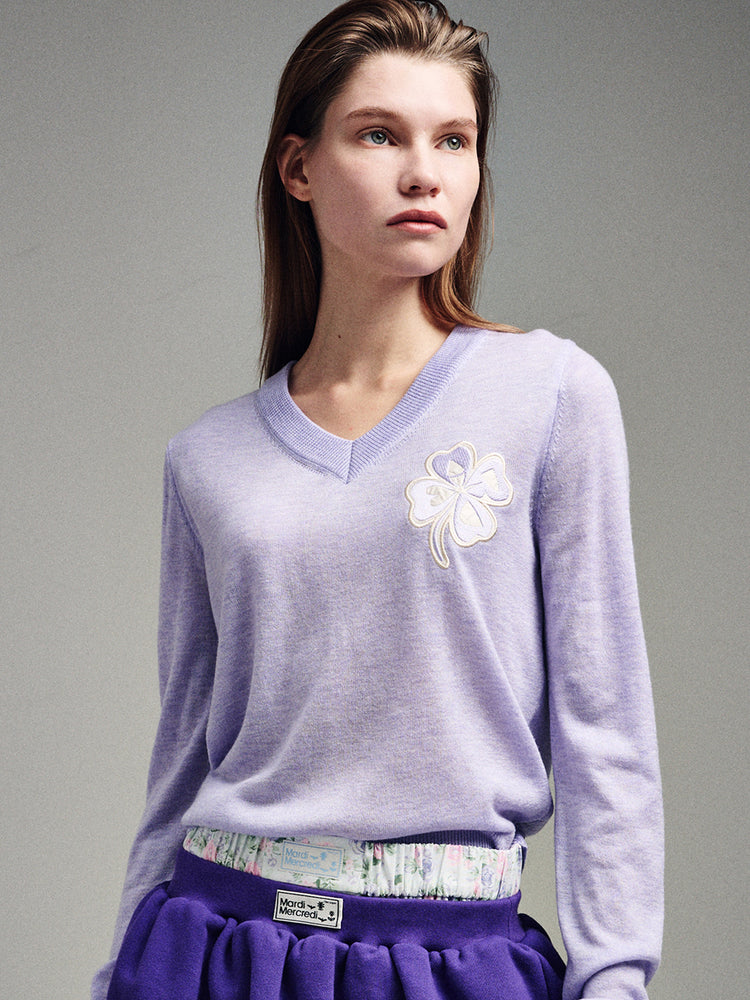 MARDI WOOL CROPPED V NECK CLOVERMARDI_PURPLE