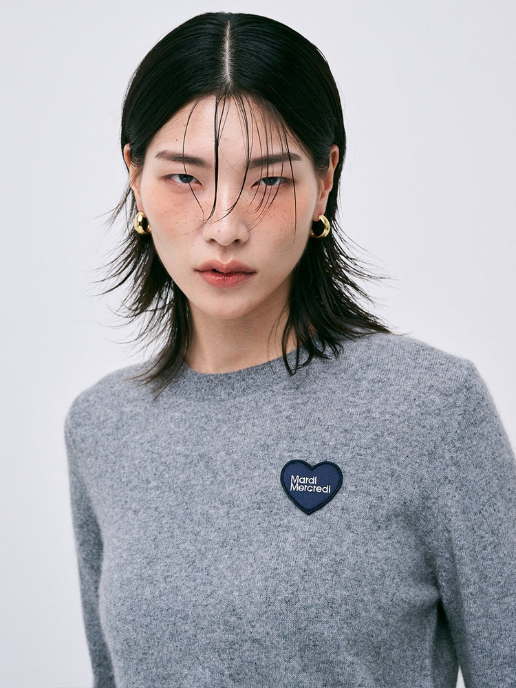 MARDI RACCOON BLENDED ROUND NECK HEART LOGO_GREY