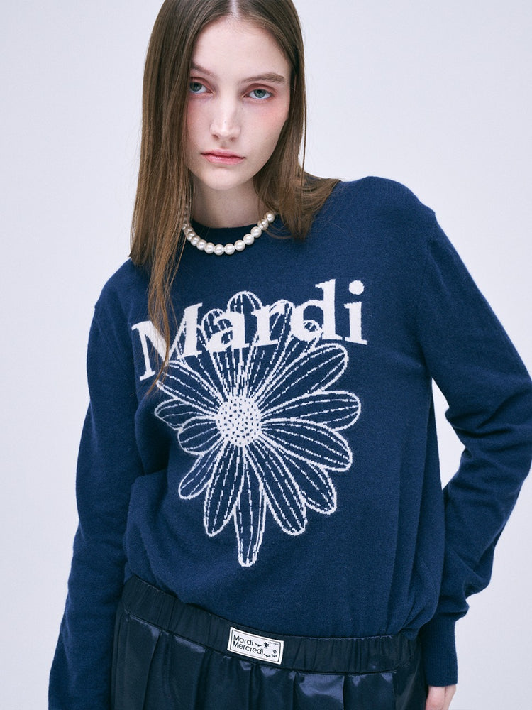 MARDI CASHMERE CREW NECK FLOWERMARDI_NAVY IVORY