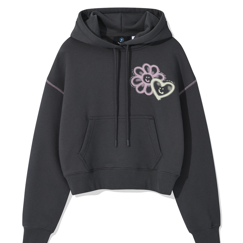 Flory Lovey Graphic Crop Hoodie Dark Grey