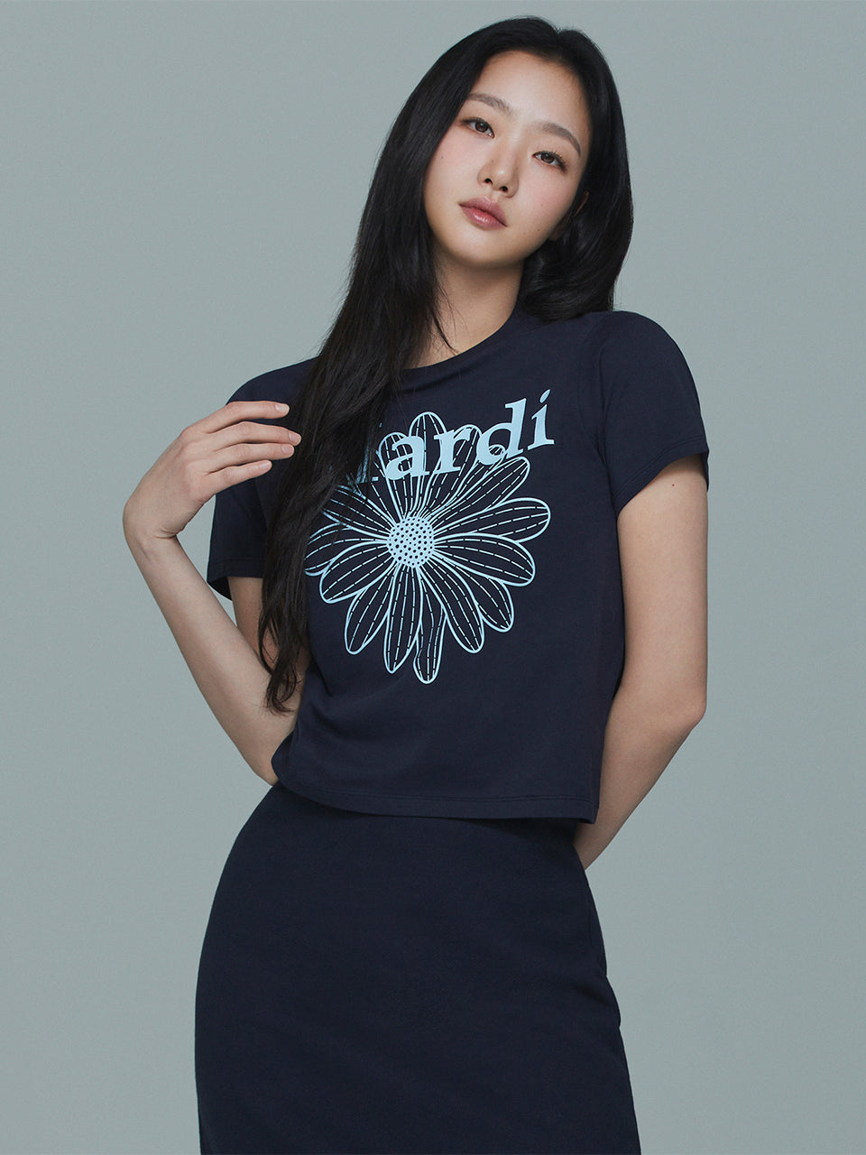 MARDI SLIM TSHIRT FLOWERMARDI_NAVY SKY