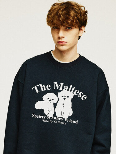 WAIKEI Two Maltese Silhouette Sweatshirts NAVY