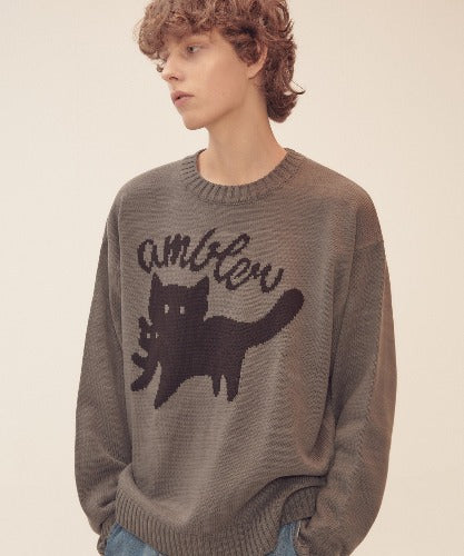 AMBLER Cat Biting Cat Crew Neck Sweater