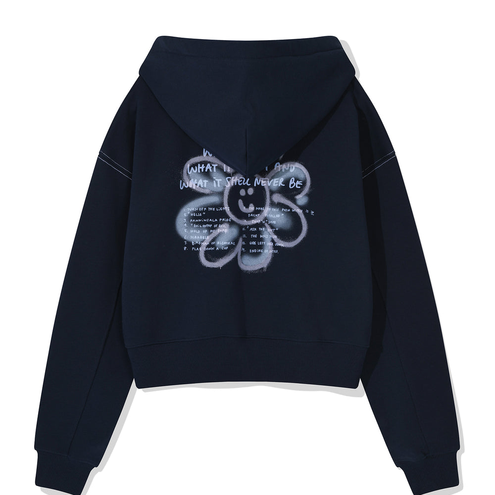 Flory Spray Graphic Crop Hoodie Navy