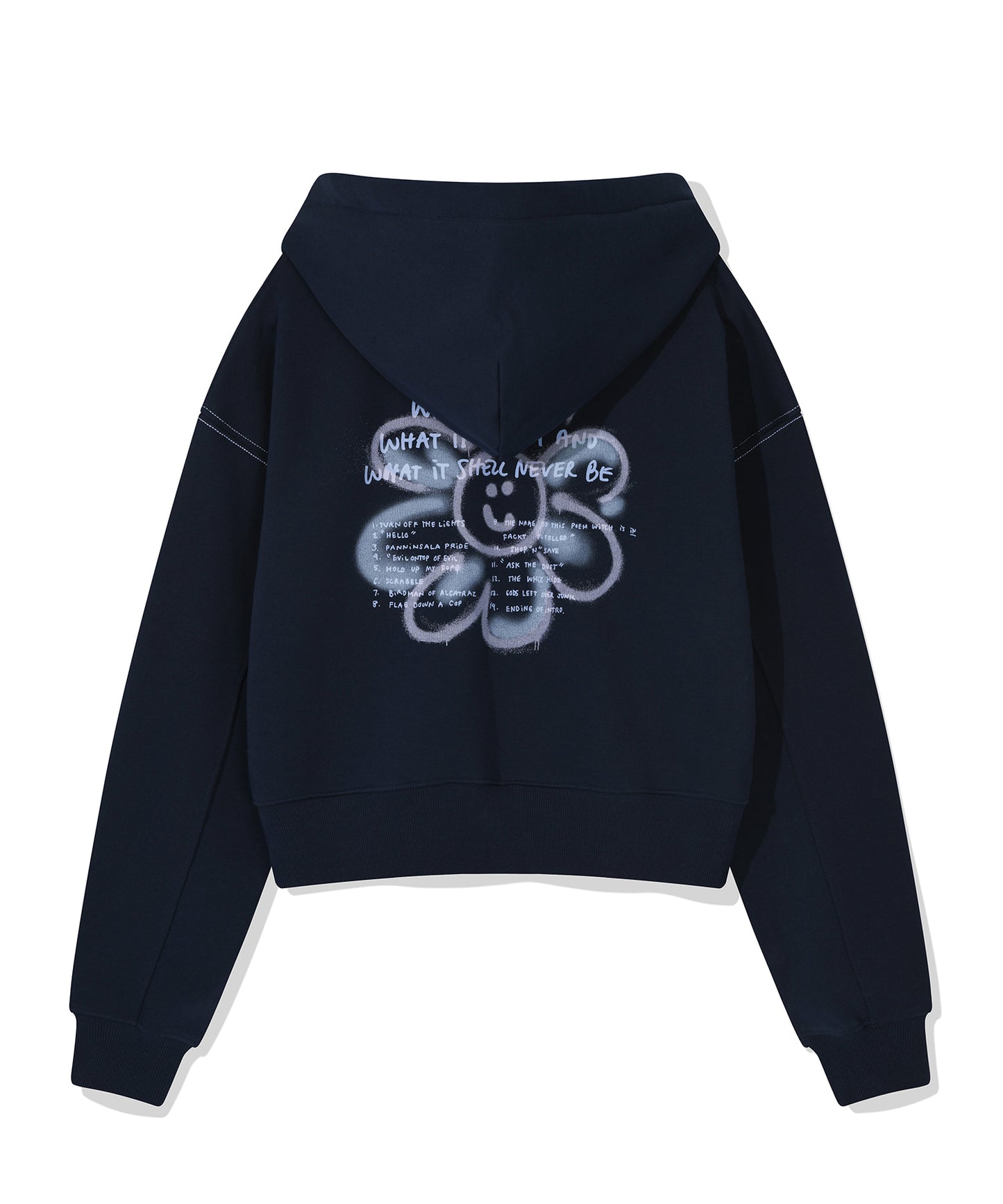 Flory Spray Graphic Crop Hoodie Navy