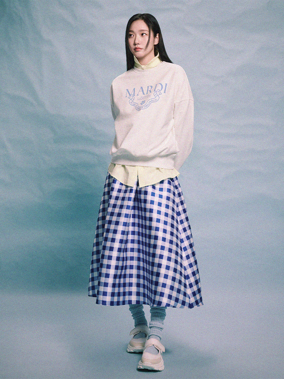 MARDI VOLUME MAXI SKIRT MICADO GINGHAM PLAID_BLUE