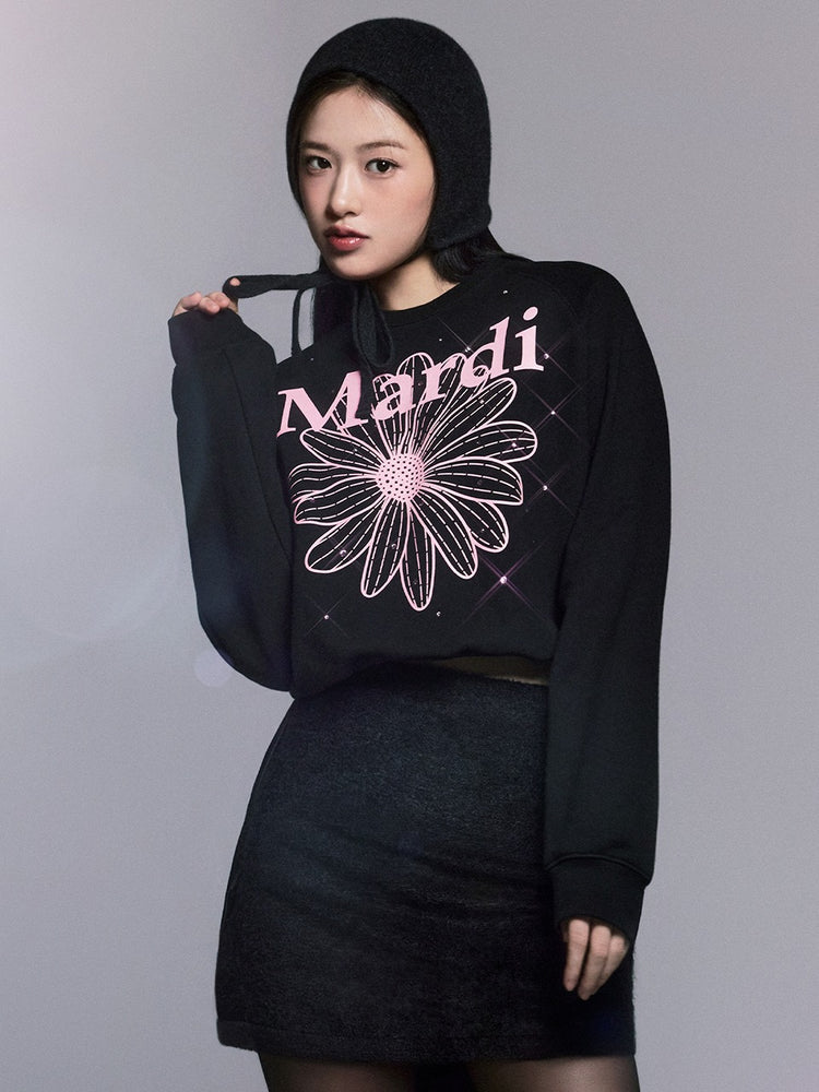 MARDI SWEATSHIRT RAGLAN FLOWERMARDI STONE EMBELLISHED_BLACK PINK