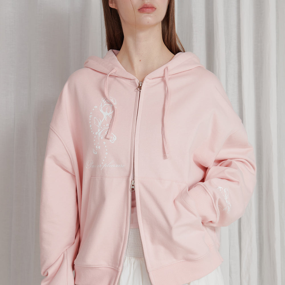 PAIN OR PLEASURE ROSE 2WAY HOOD ZIP UP PINK