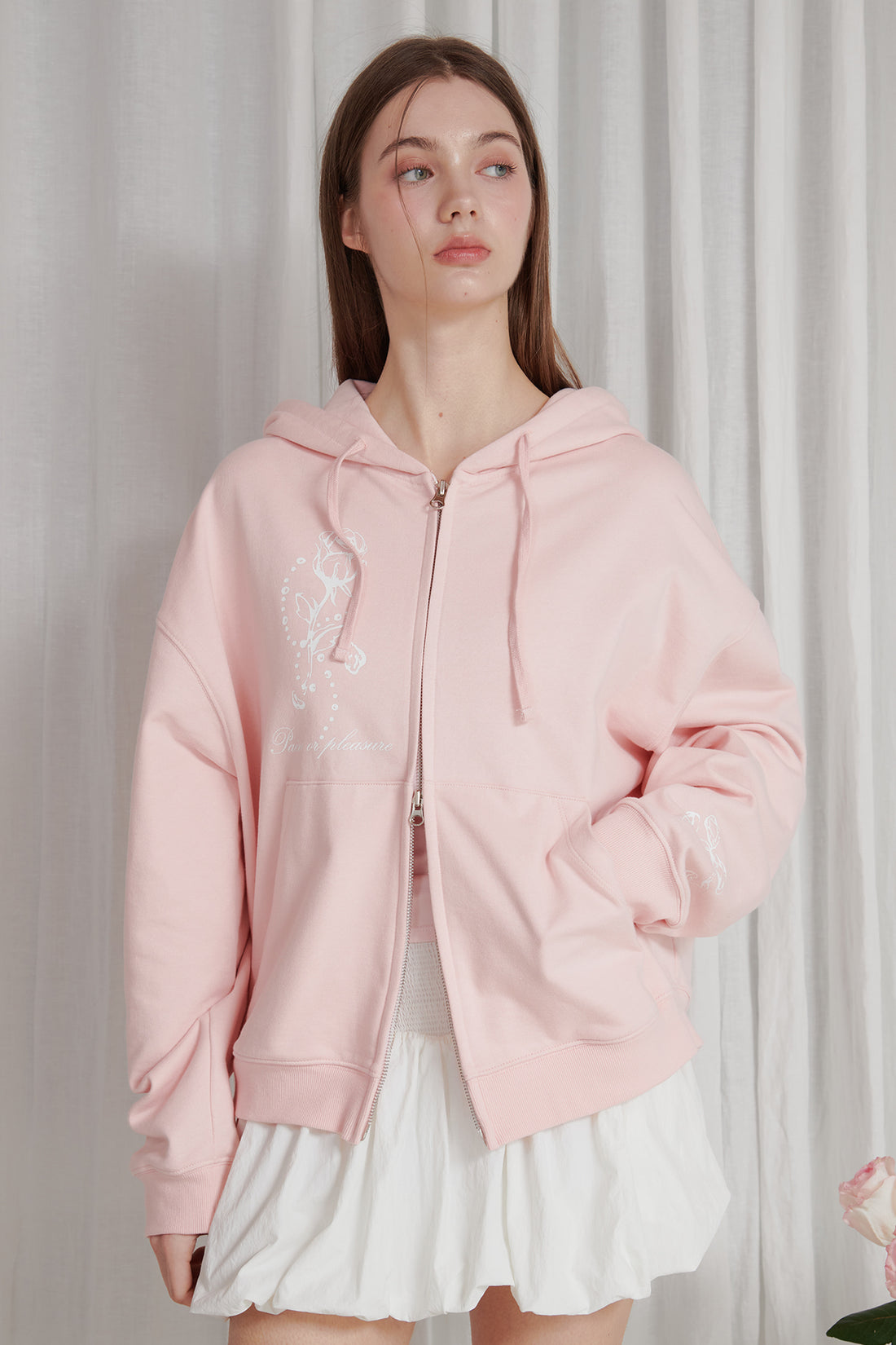 PAIN OR PLEASURE ROSE 2WAY HOOD ZIP UP PINK