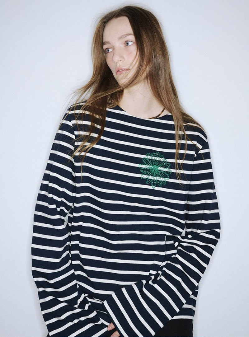 MARDI TSHIRT LONG SLEEVE STRIPE_NAVY GREEN