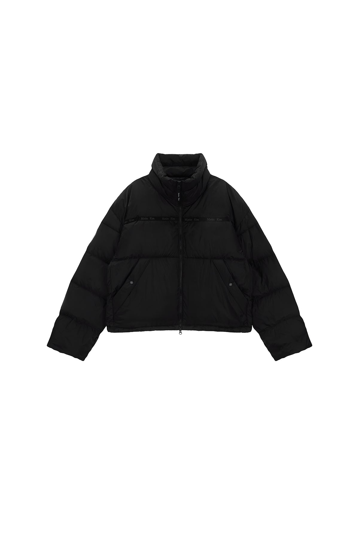 MATIN KIM LOGO TAPING PUFFER DOWN JUMPER FOR MEN IN BLACK