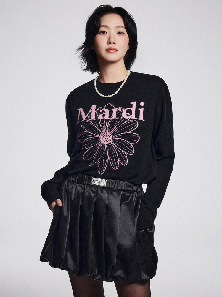 MARDI CASHMERE CREW NECK FLOWERMARDI_BLACK PINK