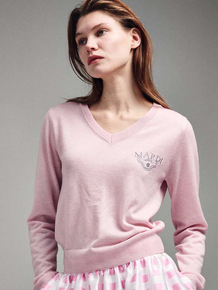 MARDI WOOL CROPPED V NECK ALUMNI CLASSIQUE_PINK GREY