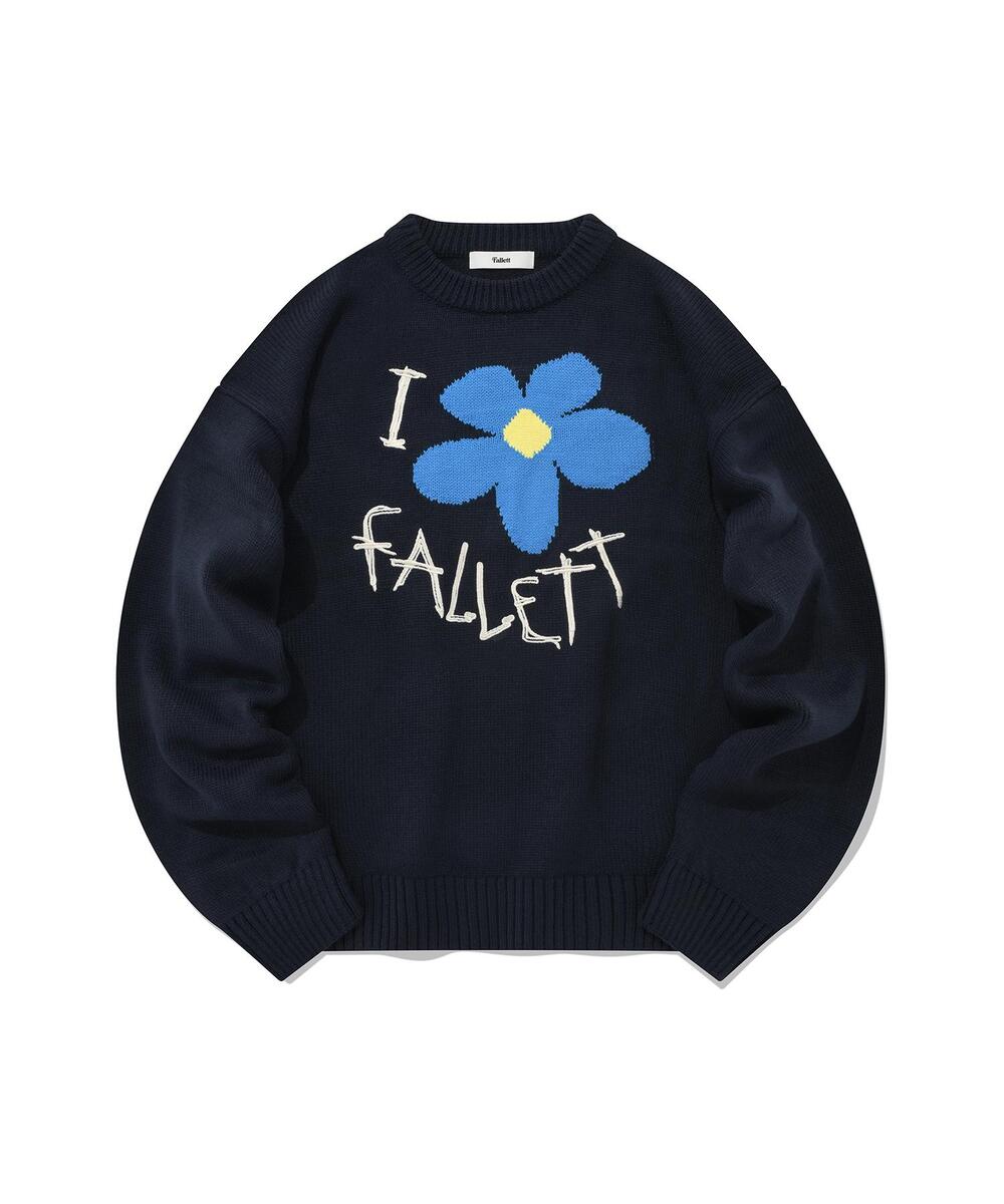 FALLETT Drawing Flower Knit Navy