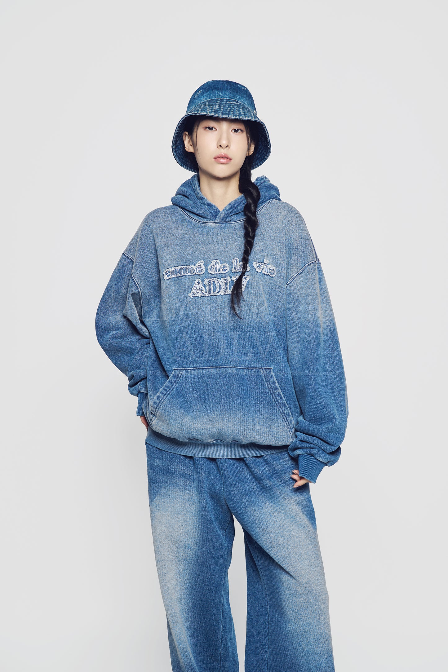 ADLV BASIC LOGO APPLIQUE BRUSH HOODIE NAVY