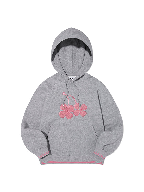 KIRSH BIG CLOVER CHERRY GRAPHIC NAPPING HOODIE MELANGE GRAY