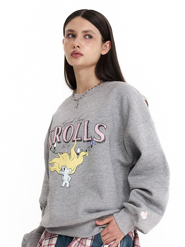 KIRSH TROLLS VINTAGE GRAPHIC NAPPING SWEATSHIRT MELANGE GRAY